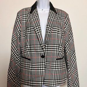 Black White Red plaid New York & Company Blazer Women's 12